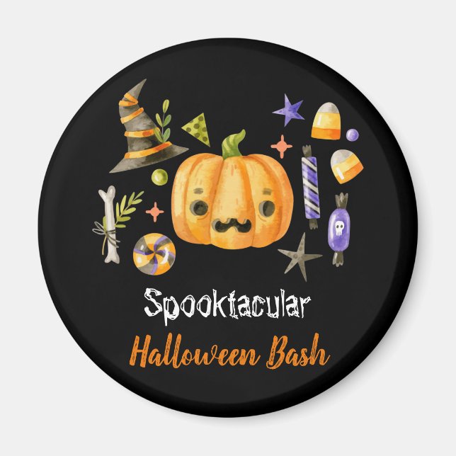 Pumpkin Spooktacular Halloween Bash Party Black Magnet (Front)