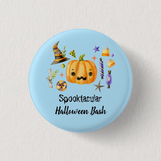 Pumpkin Spooktacular Halloween Bash Party Blue 1 Inch Round Button (Front)