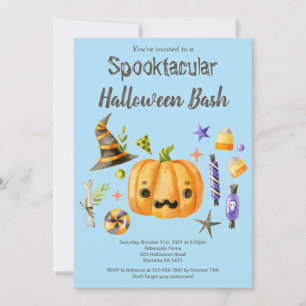 Pumpkin Spooktacular Halloween Bash Party Blue Invitation