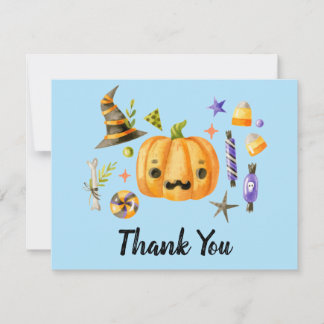 Pumpkin Spooktacular Halloween Bash Party Blue Thank You Card