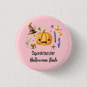 Pumpkin Spooktacular Halloween Bash Party Pink 1 Inch Round Button