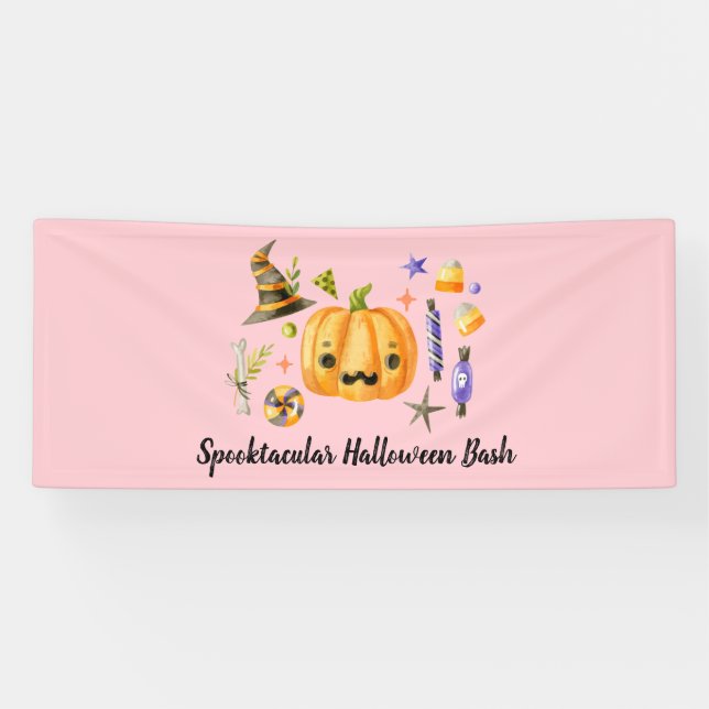 Pumpkin Spooktacular Halloween Bash Party Pink Banner (Horizontal)