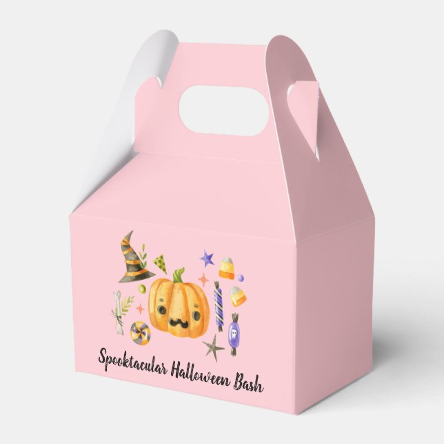 Pumpkin Spooktacular Halloween Bash Party Pink Favor Box (Front Side)
