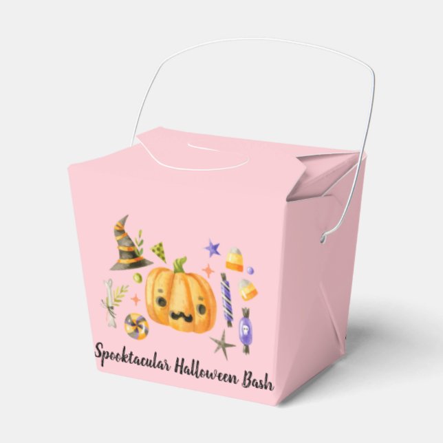 Pumpkin Spooktacular Halloween Bash Party Pink Favor Box (Front Side)