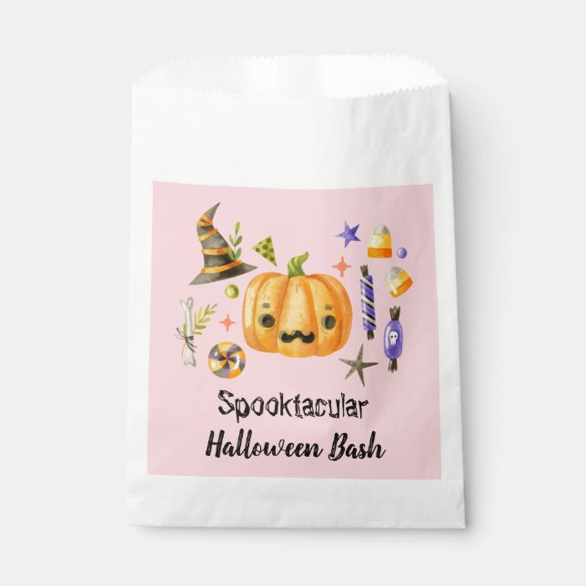 Pumpkin Spooktacular Halloween Bash Party Pink Favour Bag (Front)