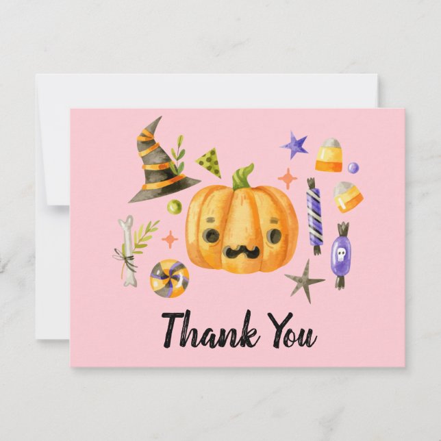 Pumpkin Spooktacular Halloween Bash Party Pink Thank You Card (Front)