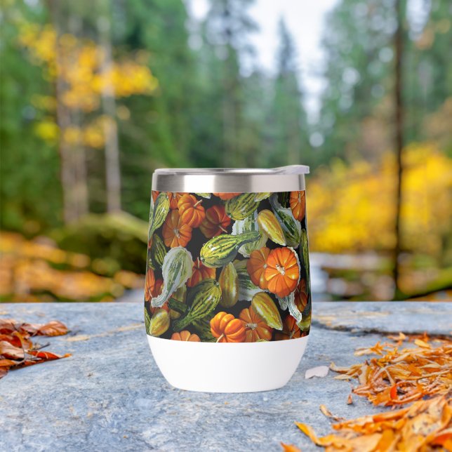 Pumpkin, Squash Autumn Harvest Wine Tumbler (Outdoor)