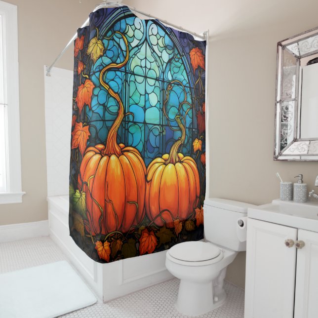 Pumpkin Stained Glass Shower Curtain (In Situ)