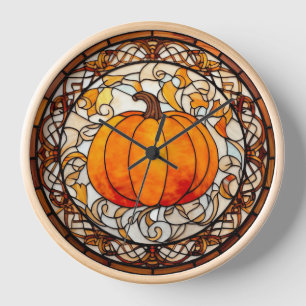 Pumpkin Stained Glass Wall Clock