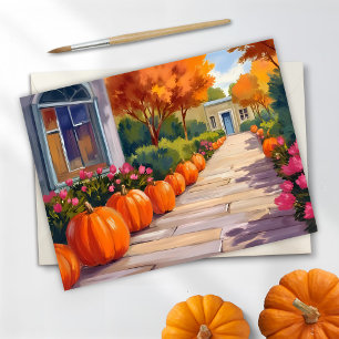 Pumpkin Street Halloween Watercolor Holiday Card