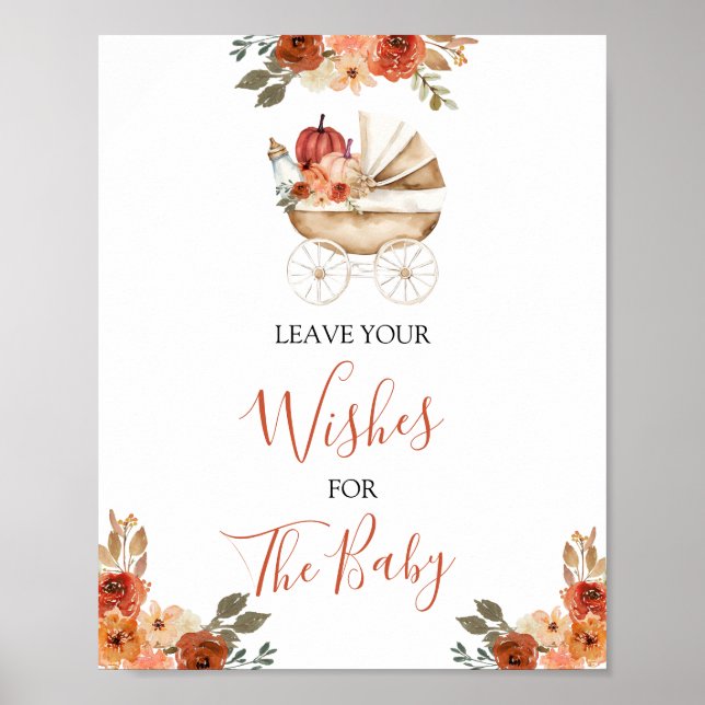 Pumpkin Stroller Baby Shower Leave Your Wishes Poster (Front)