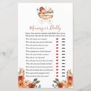 Pumpkin Stroller Floral Baby Shower Mommy or Daddy