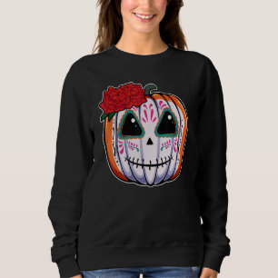 Pumpkin Sugar Skull Head Flower Dead Day Muertos H Sweatshirt