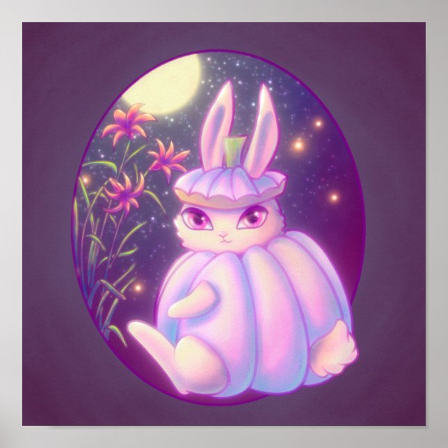 Pumpkin Suit White Rabbit In Moonlight Artwork Poster (Front)