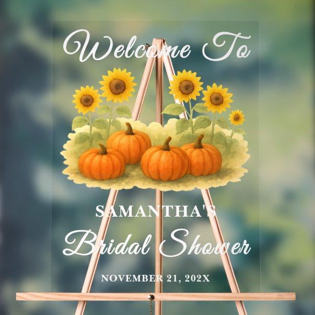 Pumpkin & Sunflower Fall Bridal Shower Welcome Acrylic Sign (Neutral)