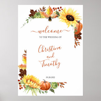 Pumpkin Sunflower Fall Wedding Welcome Poster Sign