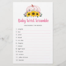 Pumpkin Sunflower Pink Fall Baby Shower Word Game