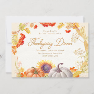 Pumpkin Sunflower Thanksgiving Dinner Invitation
