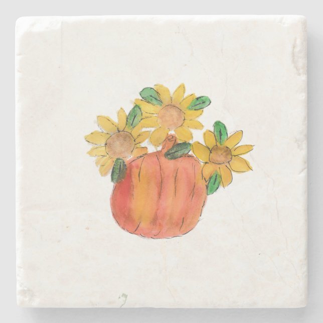 Pumpkin Sunflowers  Stone Coaster (Front)