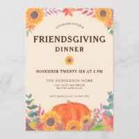 Pumpkin Sunflowers Thanksgiving Dinner Invitation