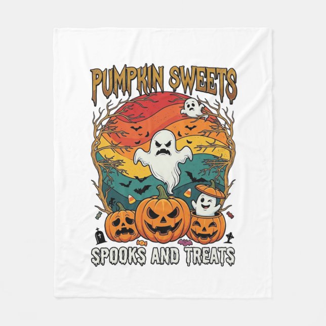 Pumpkin Sweets Spooks Treats Halloween Ghosts Pump Fleece Blanket (Front)