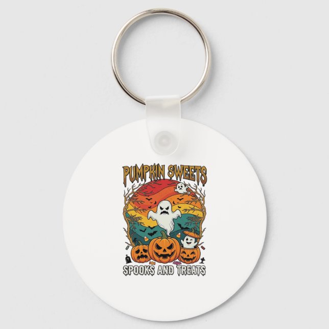 Pumpkin Sweets Spooks Treats Halloween Ghosts Pump Keychain (Front)