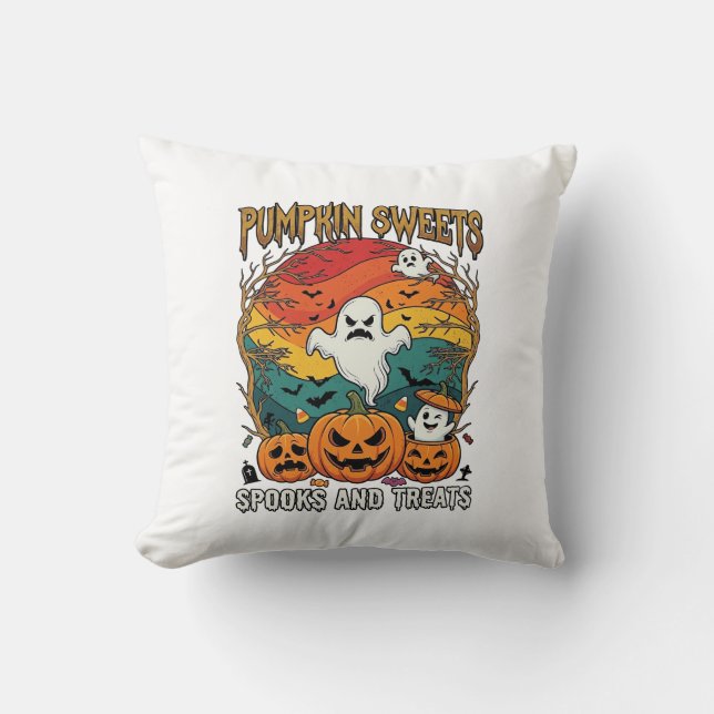 Pumpkin Sweets Spooks Treats Halloween Ghosts Pump Throw Pillow (Front)