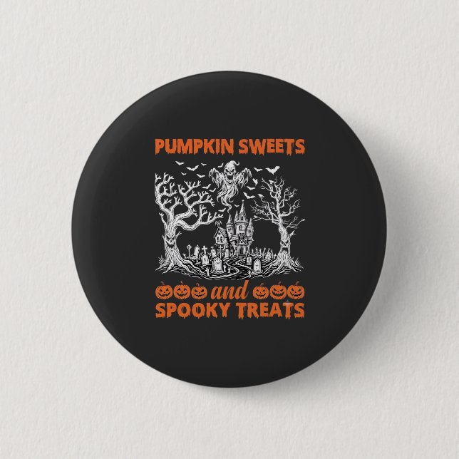 Pumpkin Sweets Spooky Treats Haunted Castle Ghost  2 Inch Round Button (Front)