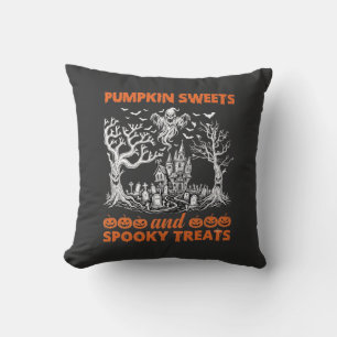 Pumpkin Sweets Spooky Treats Haunted Castle Ghost  Throw Pillow