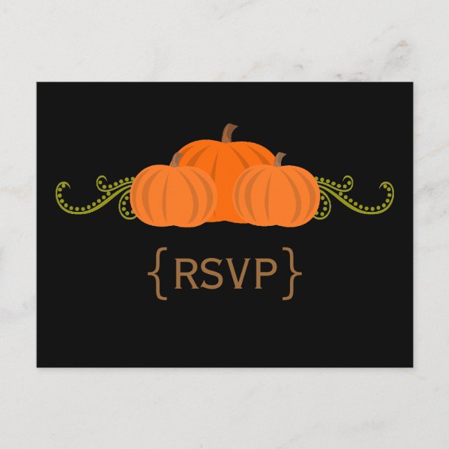Pumpkin Swirls Fall Wedding RSVP Postcard (dark) (Front)