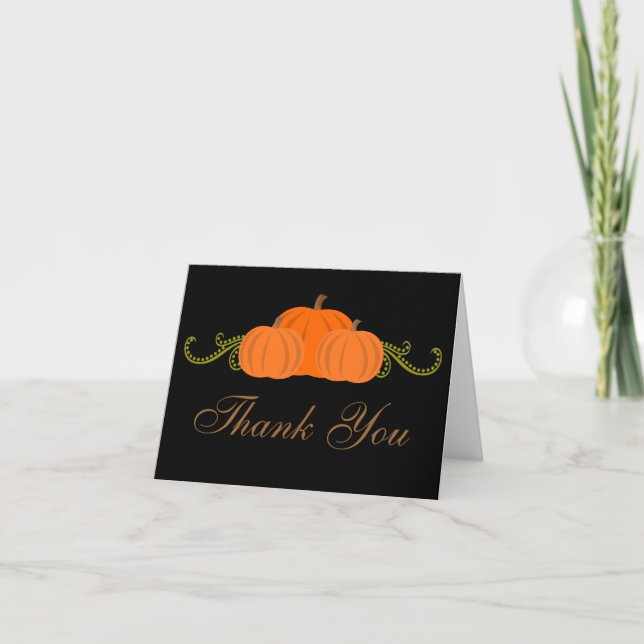 Pumpkin Swirls Fall Wedding Thank You Card (dark) (Front)