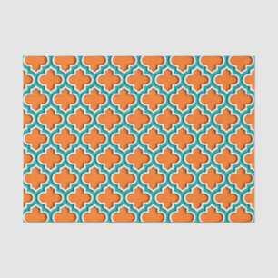 Pumpkin, Teal, White Moroccan Quatrefoil #5DS Tissue Paper