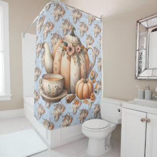Pumpkin Teapot with Fall Florals Illustration