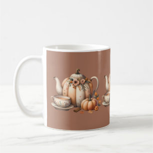 Pumpkin Teapot with Fall Florals Illustration Coffee Mug