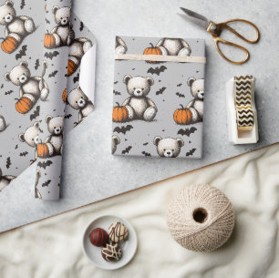 Pumpkin Teddy Baby Shower Wrapping Paper