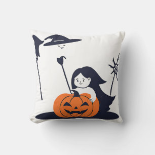 Pumpkin Text Baby's First Halloween Mom Silhouette Throw Pillow