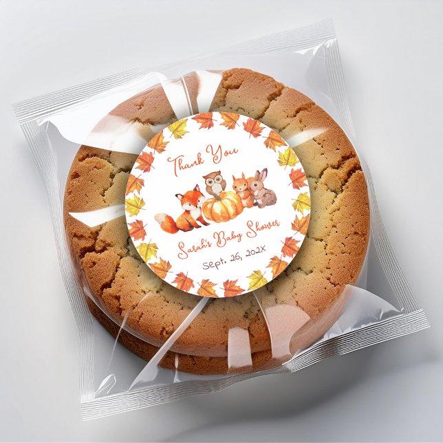 Pumpkin Thank You Baby Shower Fall Leaves Animals  Classic Round Sticker (Creator Uploaded)