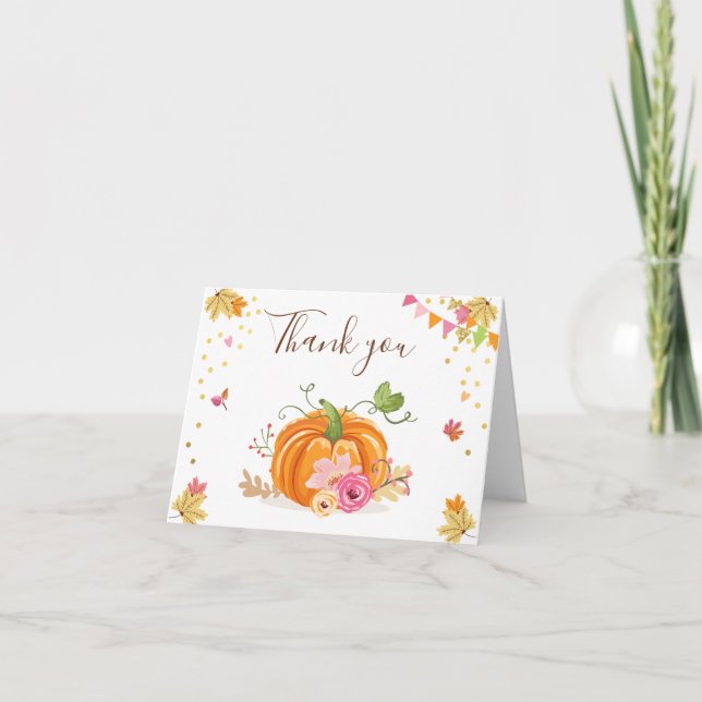 Pumpkin Thank you card Pink Floral Autumn Fall (Front)