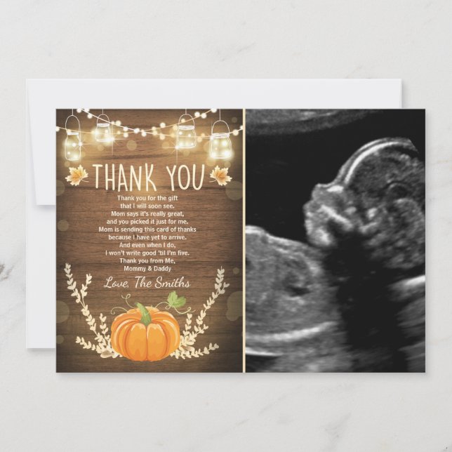 Pumpkin thank you card Rustic Fall Baby shower (Front)