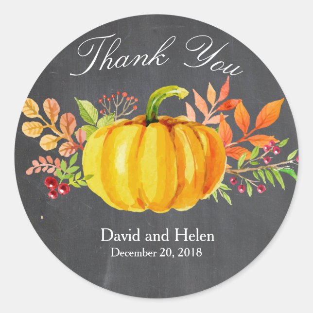 Pumpkin Thank You Round Sticker Chalkboard (Front)