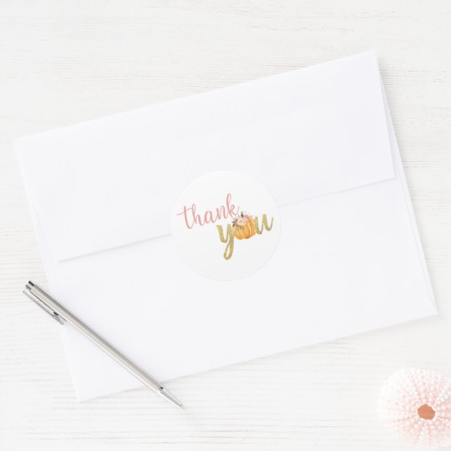 Pumpkin Thank You Sticker - Floral/Pink (Envelope)