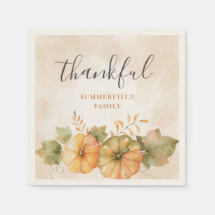 Pumpkin Thankful Family Fall Thanksgiving Paper Napkin