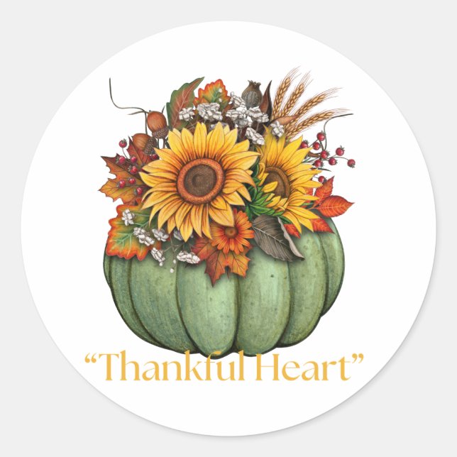 Pumpkin Thankful Heart Classic Round Sticker (Front)