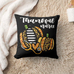 Pumpkin Thankful Nurse Thanksgiving Scrub Fall RN Throw Pillow