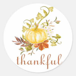 Pumpkin Thankful Watercolor Thanksgiving Classic Round Sticker
