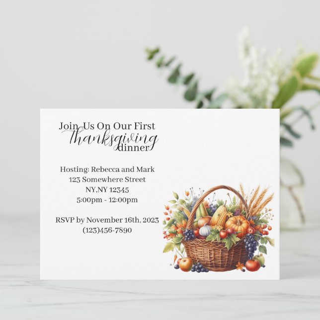 Pumpkin Thanksgiving Basket Invitation (Standing Front)