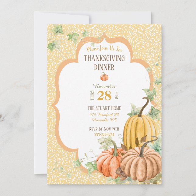 Pumpkin Thanksgiving Dinner Butternut Sage Invitation (Front)