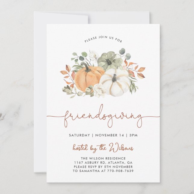 Pumpkin Thanksgiving Dinner Invitation (Front)