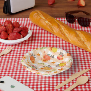 Pumpkin Thanksgiving Gingham Peach Paper Plate