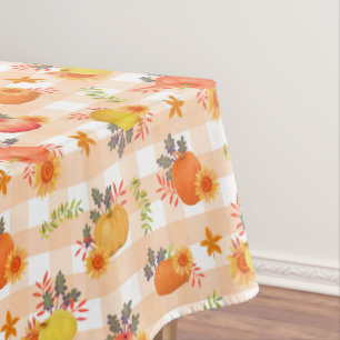 Pumpkin Thanksgiving Gingham Peach Tablecloth